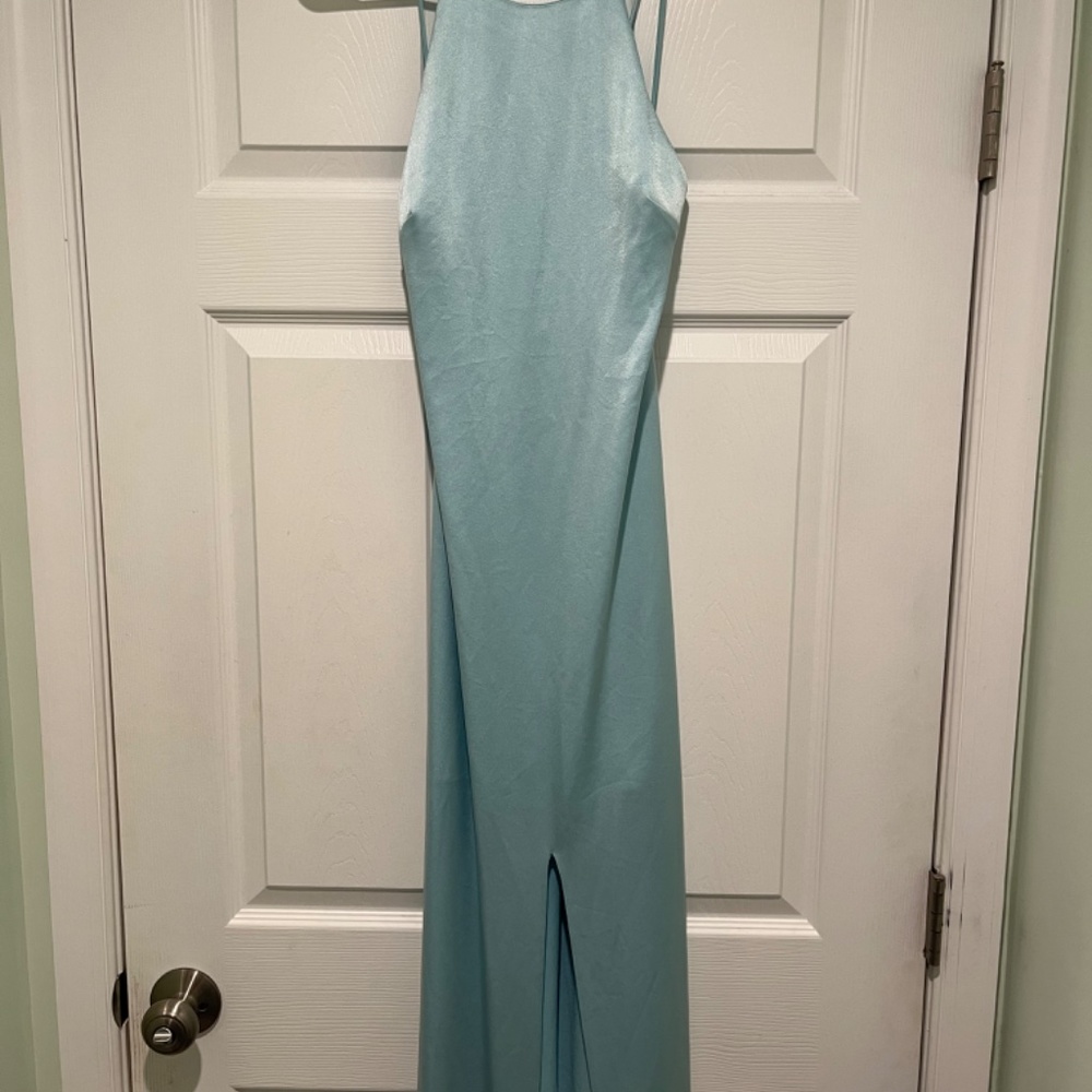 Alice + Olivia Ettley Halter Gown in Powder Blue Size 2 - Picture 2 of 7